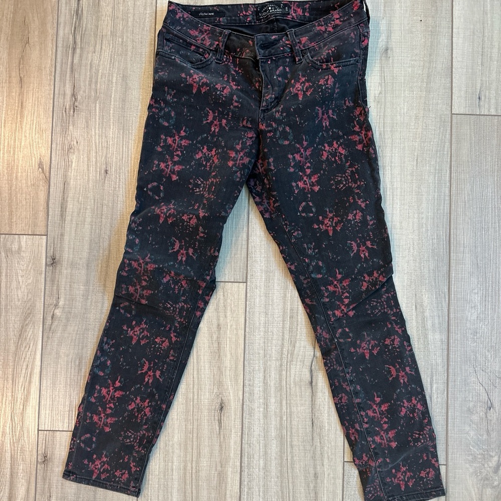 Lucky Brand Black and Red Tie Dye Floral Jeans stretchy